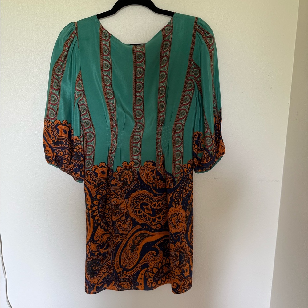 DKNY Teal and Orange Long Sleeve Dress